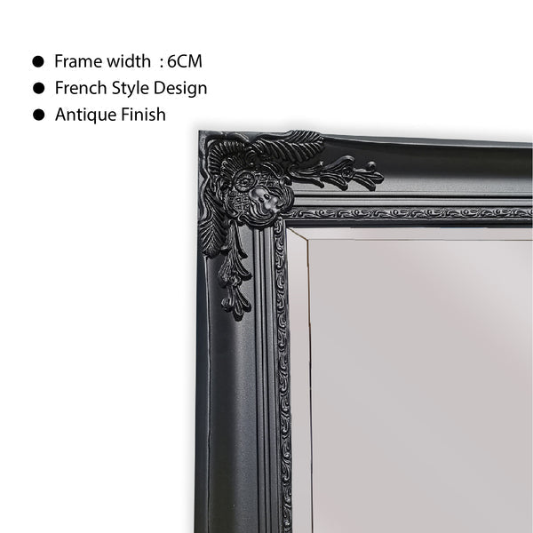 French Provincial Ornate Mirror - Black - Medium 70cm x 170cm - Glam Warehouse