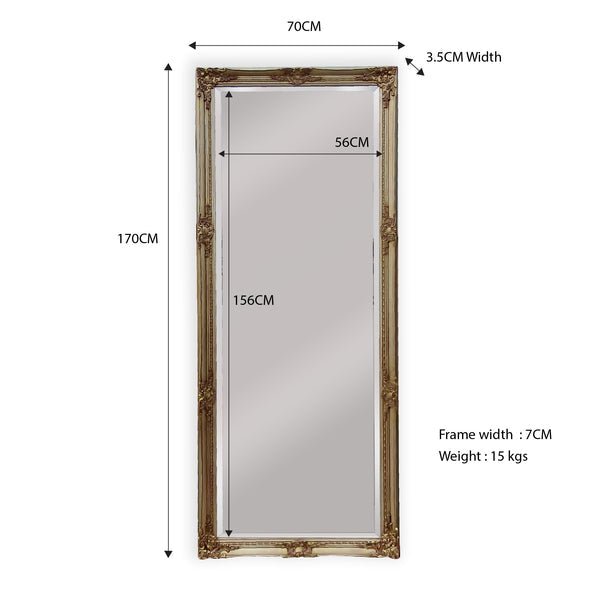 French Provincial Ornate Mirror - Champagne - Medium 70cm x 170cm - Glam Warehouse
