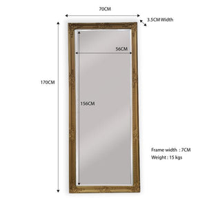 French Provincial Ornate Mirror - Country Gold - Medium 70cm x 170cm - Glam Warehouse