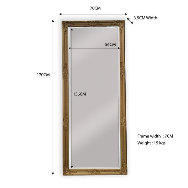 French Provincial Ornate Mirror - Country Gold - Medium 70cm x 170cm - Glam Warehouse