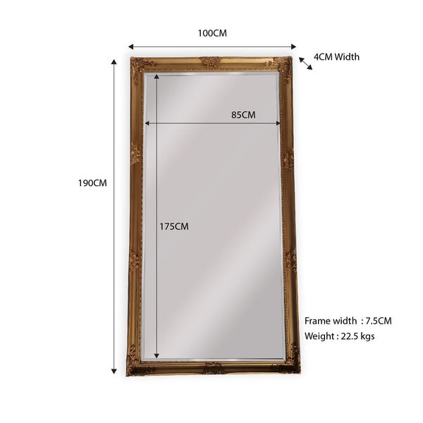 French Provincial Ornate Mirror - COUNTRY GOLD - X Large 100cm x 190cm - Glam Warehouse
