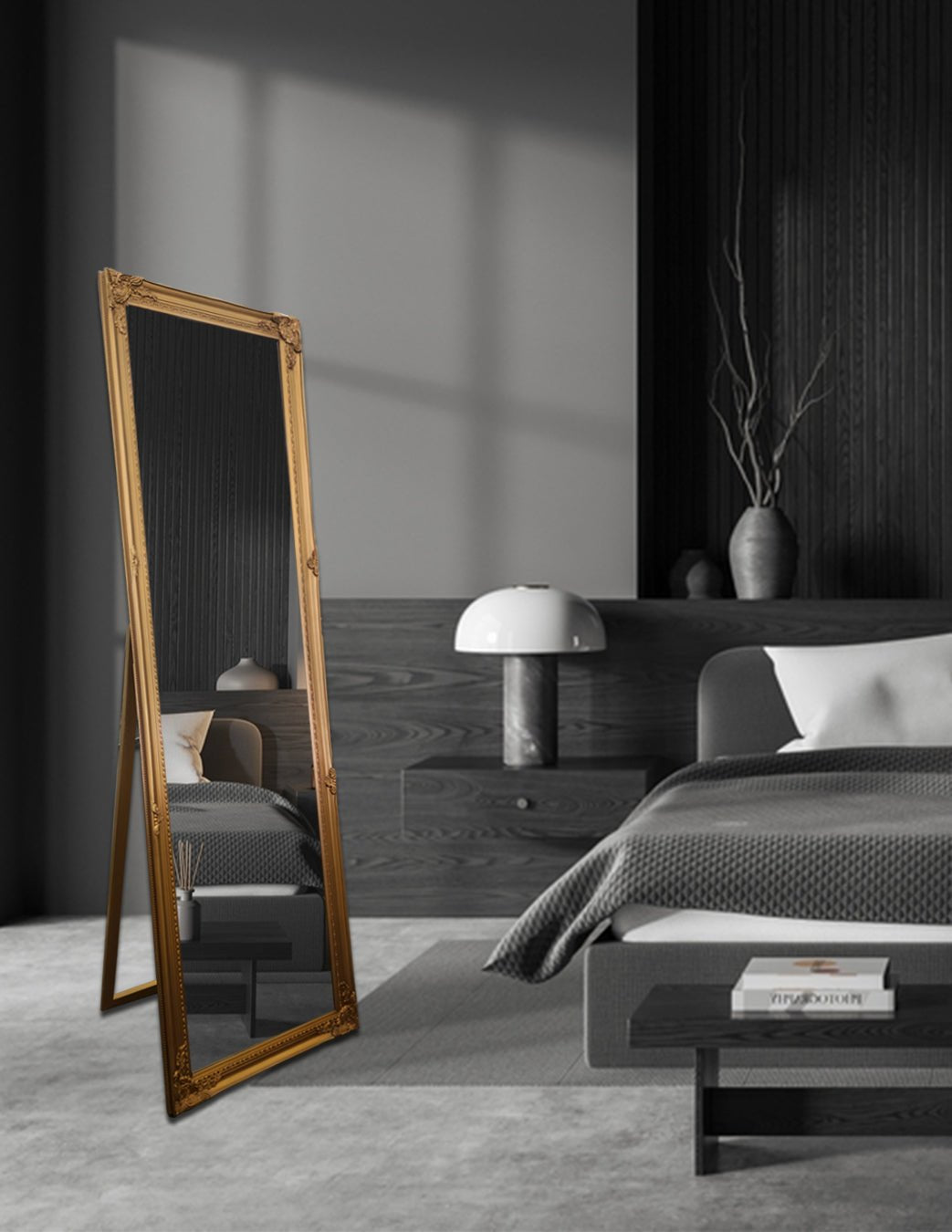 French Provincial Ornate Mirror - Gold - Free Standing 50cm x 170cm - Glam Warehouse