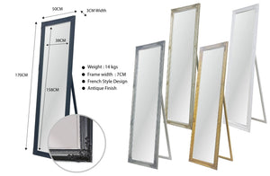 French Provincial Ornate Mirror - White - Free Standing 50cm x 170cm - Glam Warehouse