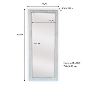 French Provincial Ornate Mirror - White - Medium 70cm x 170cm - Glam Warehouse