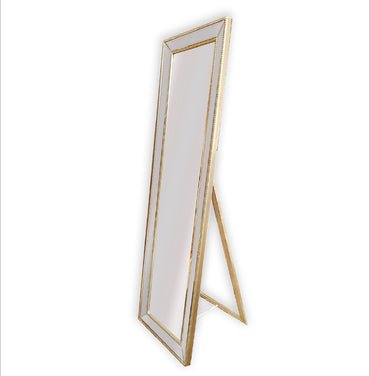 Gold Beaded Framed Mirror - Free Standing 50cm x 170cm - Glam Warehouse