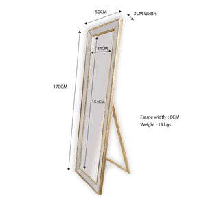 Gold Beaded Framed Mirror - Free Standing 50cm x 170cm - Glam Warehouse