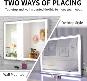 Hollywood LED Makeup Mirror with Smart Touch Control and 3 Colors Dimmable Light (72 x 56 cm) - Glam Warehouse