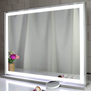 Hollywood LED Makeup Mirror with Smart Touch Control and 3 Colors Dimmable Light (72 x 56 cm) - Glam Warehouse