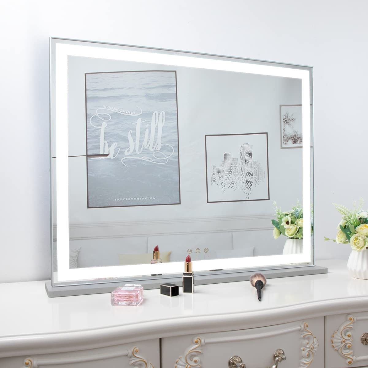 Hollywood LED Makeup Mirror with Smart Touch Control and 3 Colors Dimmable Light (72 x 56 cm) - Glam Warehouse