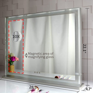 Hollywood LED Makeup Mirror with Smart Touch Control and 3 Colors Dimmable Light (72 x 56 cm) - Glam Warehouse
