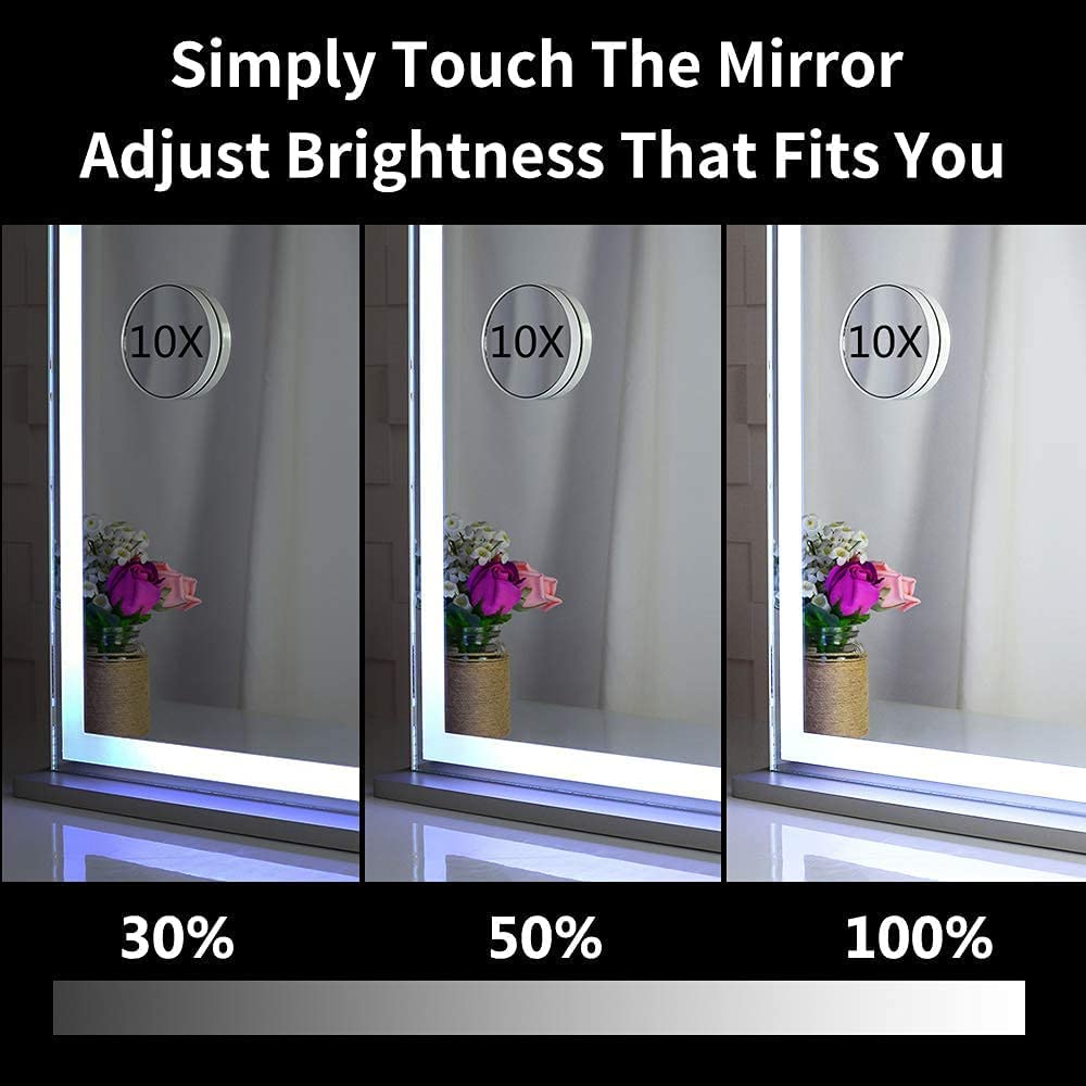 Hollywood LED Makeup Mirror with Smart Touch Control and 3 Colors Dimmable Light (72 x 56 cm) - Glam Warehouse