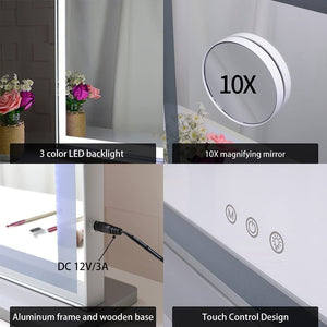 Hollywood LED Makeup Mirror with Smart Touch Control and 3 Colors Dimmable Light (72 x 56 cm) - Glam Warehouse