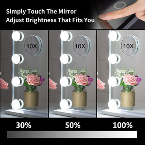 Hollywood Makeup Vanity Mirror with LED Lights and Detachable 10X Magnification Mirror (White, 62 x 51 cm) - Glam Warehouse