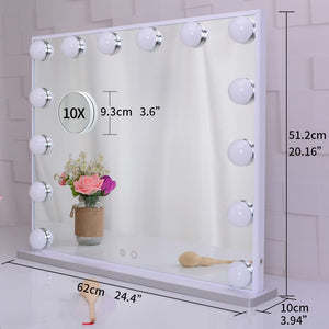 Hollywood Makeup Vanity Mirror with LED Lights and Detachable 10X Magnification Mirror (White, 62 x 51 cm) - Glam Warehouse