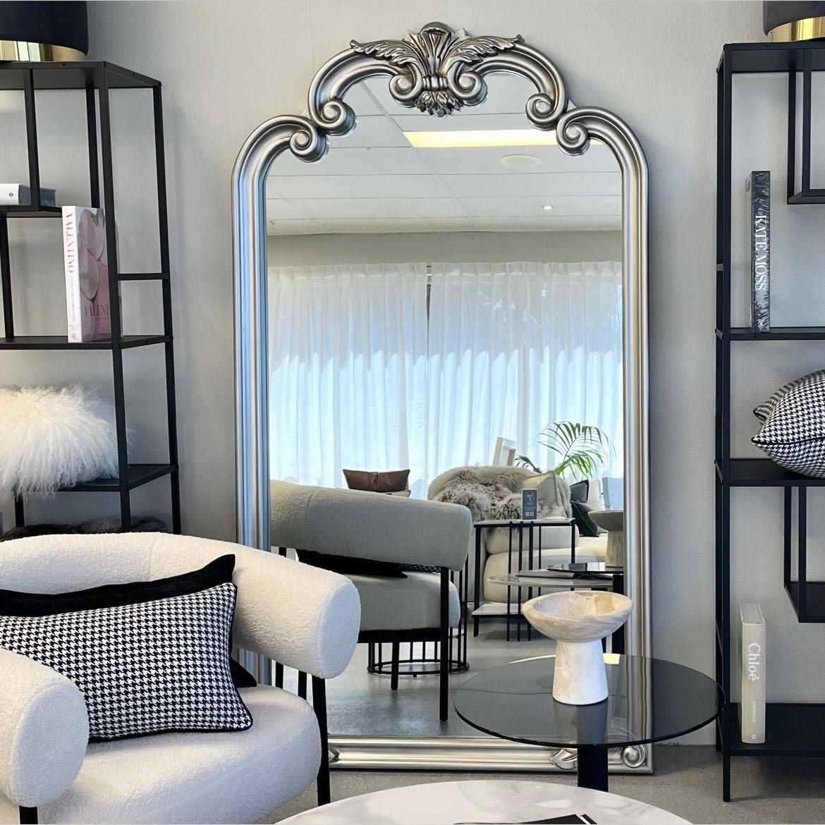 Interior Ave - Palacio Leaner Mirror - Antique Silver - Glam Warehouse