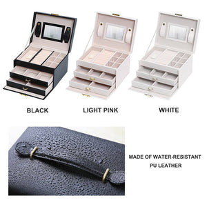 Jewellery Box With Mirror Double Drawers Organizer Storage Lock Case(Black) - Glam Warehouse