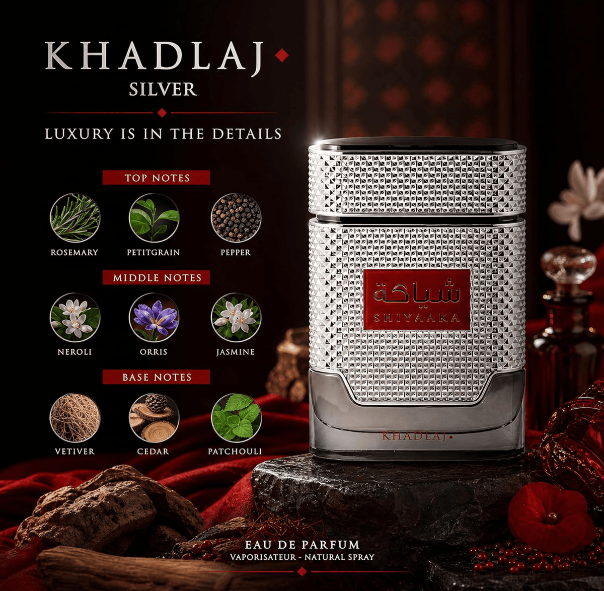 Khadlaj Shiyaaka Silver EDP 100ml - Glam Warehouse
