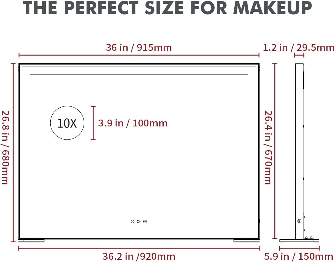 Large Hollywood Makeup Mirror 3 Modes Lighted and Smart Touch Control (92 x 68 cm) - Glam Warehouse