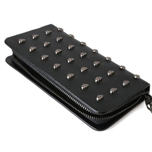 Leather Wristlet Handbag with Metal Skull Design - Glam Warehouse