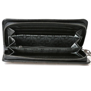 Leather Wristlet Handbag with Metal Skull Design - Glam Warehouse