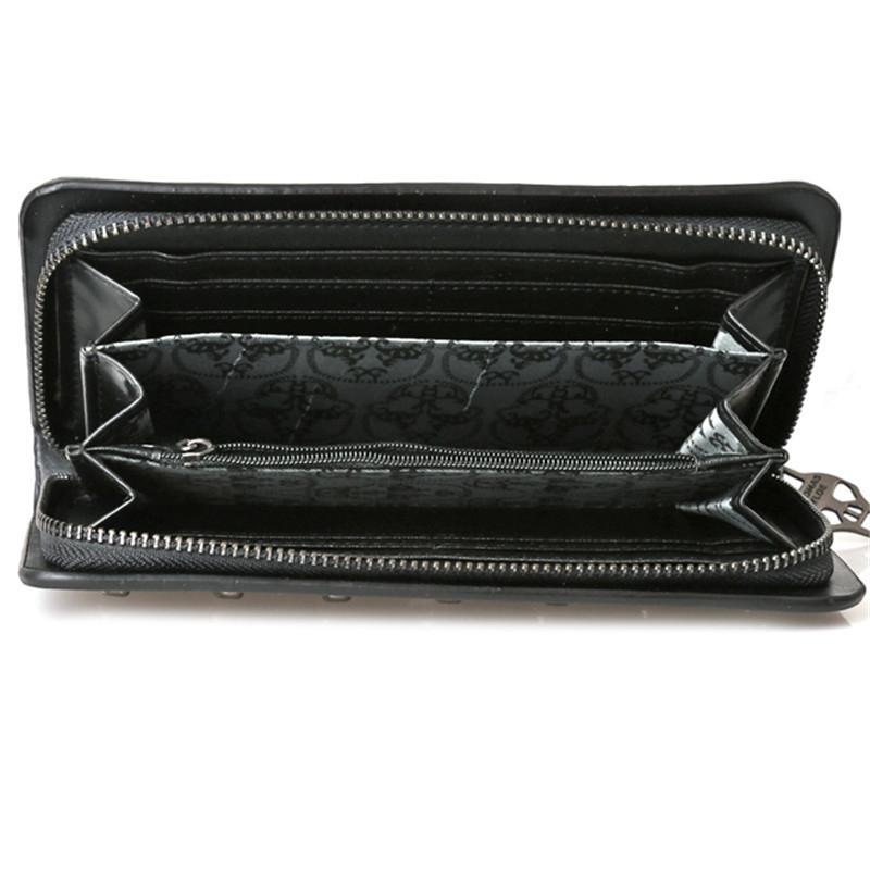 Leather Wristlet Handbag with Metal Skull Design - Glam Warehouse