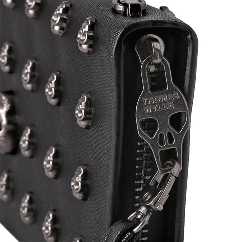 Leather Wristlet Handbag with Metal Skull Design - Glam Warehouse