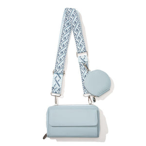 Light Blue 2-piece combination new mobile phone shoulder bag niche design one-shoulder messenger bag mobile phone bag multi-function wide shoulder strap mother-and-child bag - Glam Warehouse