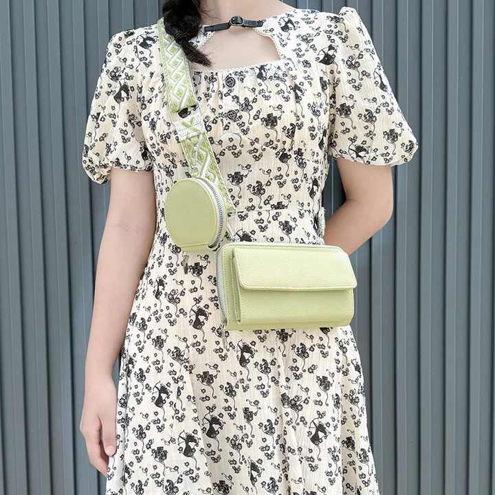 Light Green 2-piece combination new mobile phone shoulder bag niche design one-shoulder messenger bag mobile phone bag multi-function wide shoulder strap mother-and-child bag - Glam Warehouse