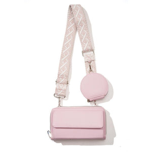 Light Pink 2-piece combination new mobile phone shoulder bag niche design one-shoulder messenger bag mobile phone bag multi-function wide shoulder strap mother-and-child bag - Glam Warehouse
