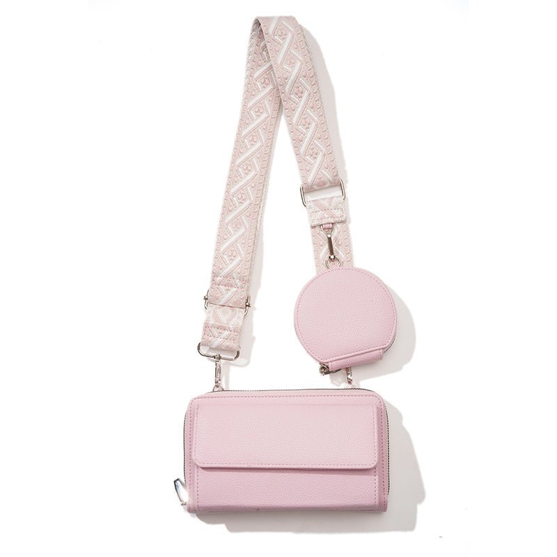 Light Pink 2-piece combination new mobile phone shoulder bag niche design one-shoulder messenger bag mobile phone bag multi-function wide shoulder strap mother-and-child bag - Glam Warehouse