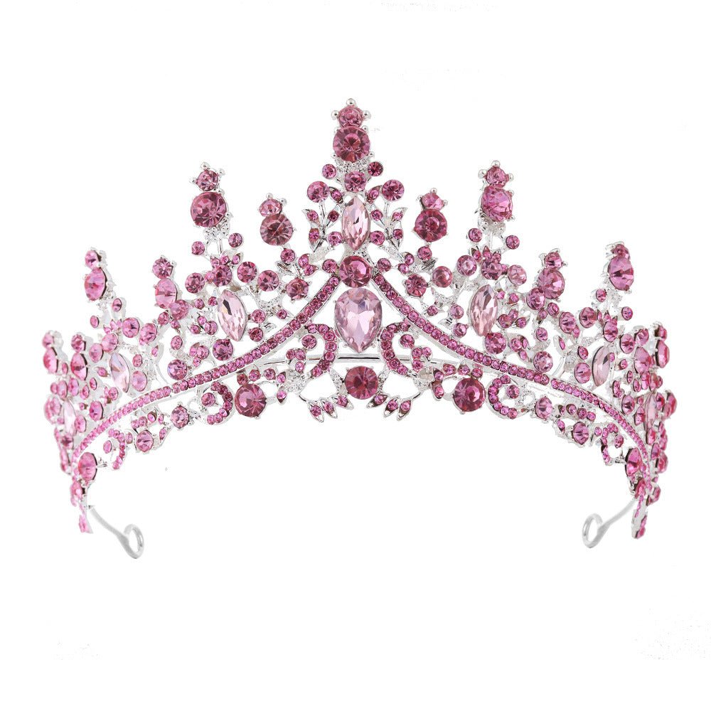 Luxury Full Rhinestone Bridal Tiara - Elegant Alloy Crown Hairband with 3A Grade Crystals Pink - Glam Warehouse