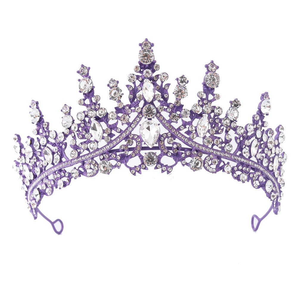 Luxury Full Rhinestone Bridal Tiara - Elegant Alloy Crown Hairband with 3A Grade Crystals Purple - Glam Warehouse