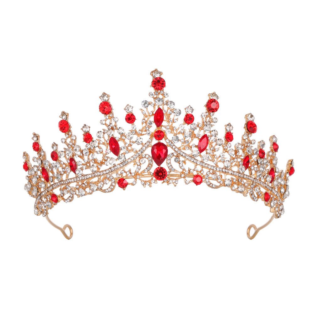 Luxury Full Rhinestone Bridal Tiara - Elegant Alloy Crown Hairband with 3A Grade Crystals Red - Glam Warehouse