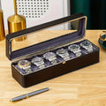 Luxury transparent-lid watch box with 6 fabric-lined Compartments. (Black) - Glam Warehouse