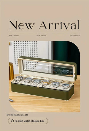 Luxury transparent-lid watch box with 6 fabric-lined compartments, portable and shockproof design, suitable for both men and women. Ideal for home, travel, or gifting—a refined storage solution for fine watches and jewelry. (Green) - Glam Warehouse