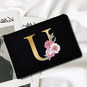 Makeup Bags Floral Alphabet Print - Glam Warehouse