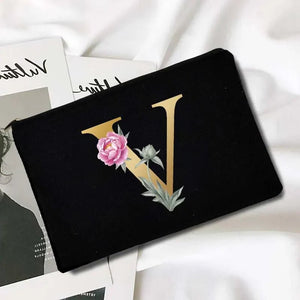 Makeup Bags Floral Alphabet Print - Glam Warehouse