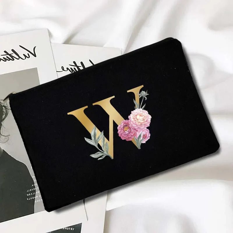 Makeup Bags Floral Alphabet Print - Glam Warehouse
