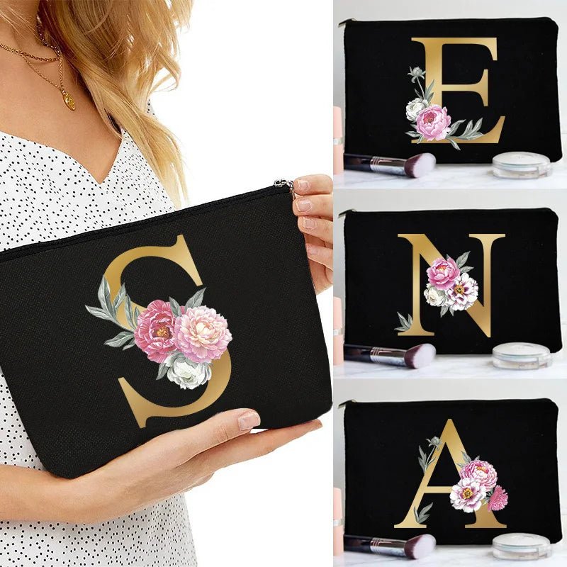 Makeup Bags Floral Alphabet Print - Glam Warehouse