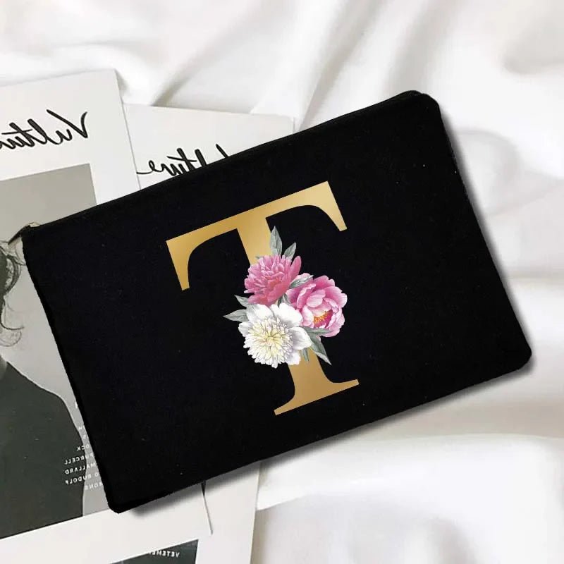 Makeup Bags Floral Alphabet Print - Glam Warehouse