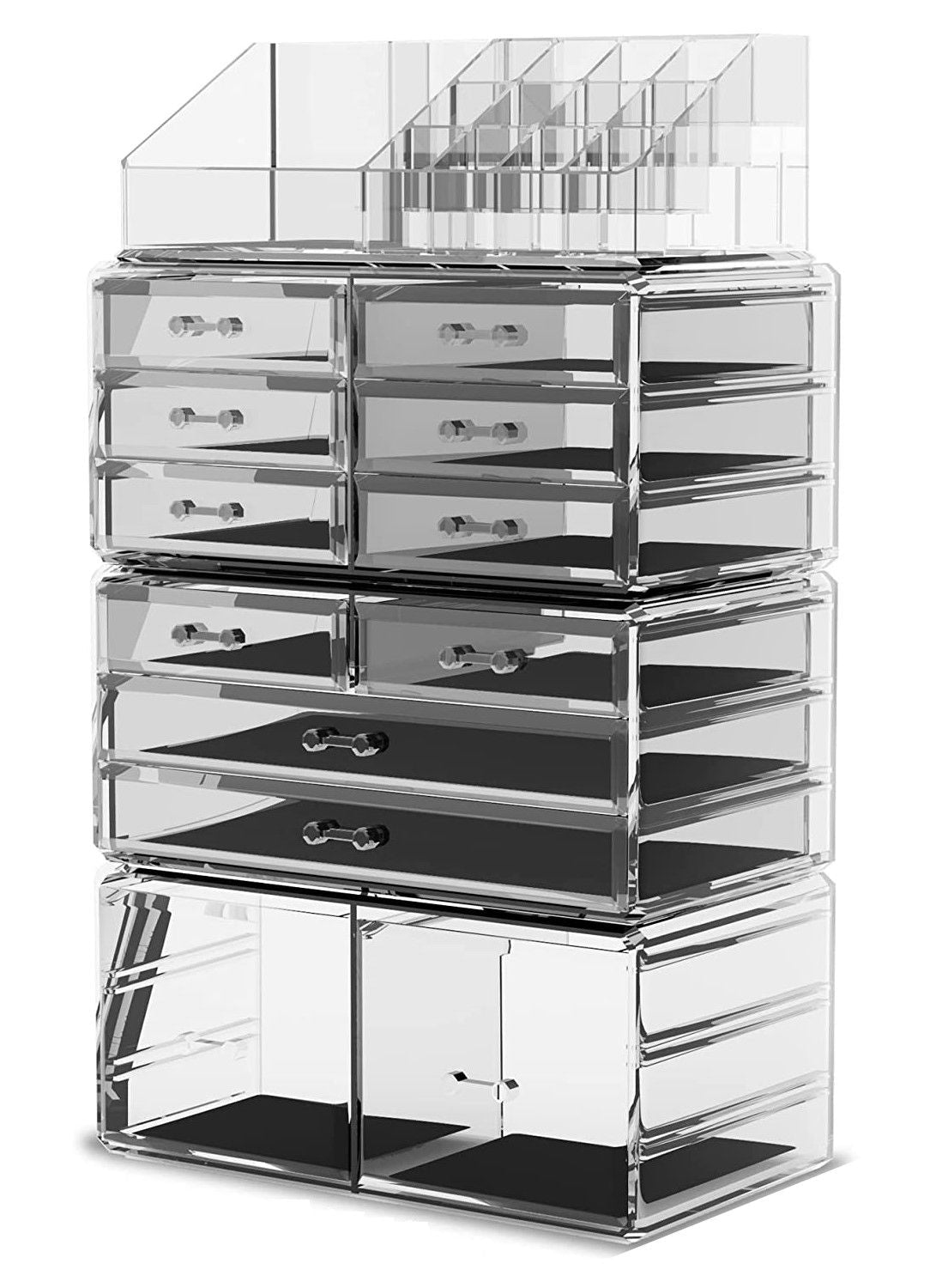 Makeup Cosmetic Organizer Storage with 12 Drawers Display Boxes (Clear) - Glam Warehouse