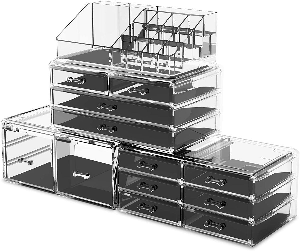 Makeup Cosmetic Organizer Storage with 12 Drawers Display Boxes (Clear) - Glam Warehouse