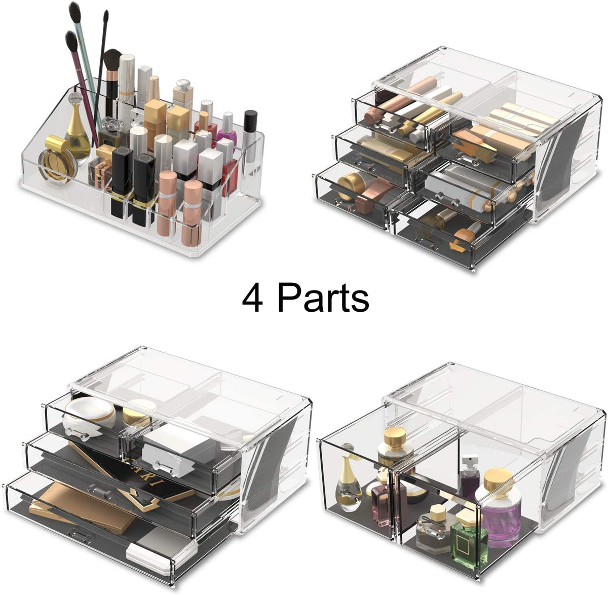 Makeup Cosmetic Organizer Storage with 12 Drawers Display Boxes (Clear) - Glam Warehouse