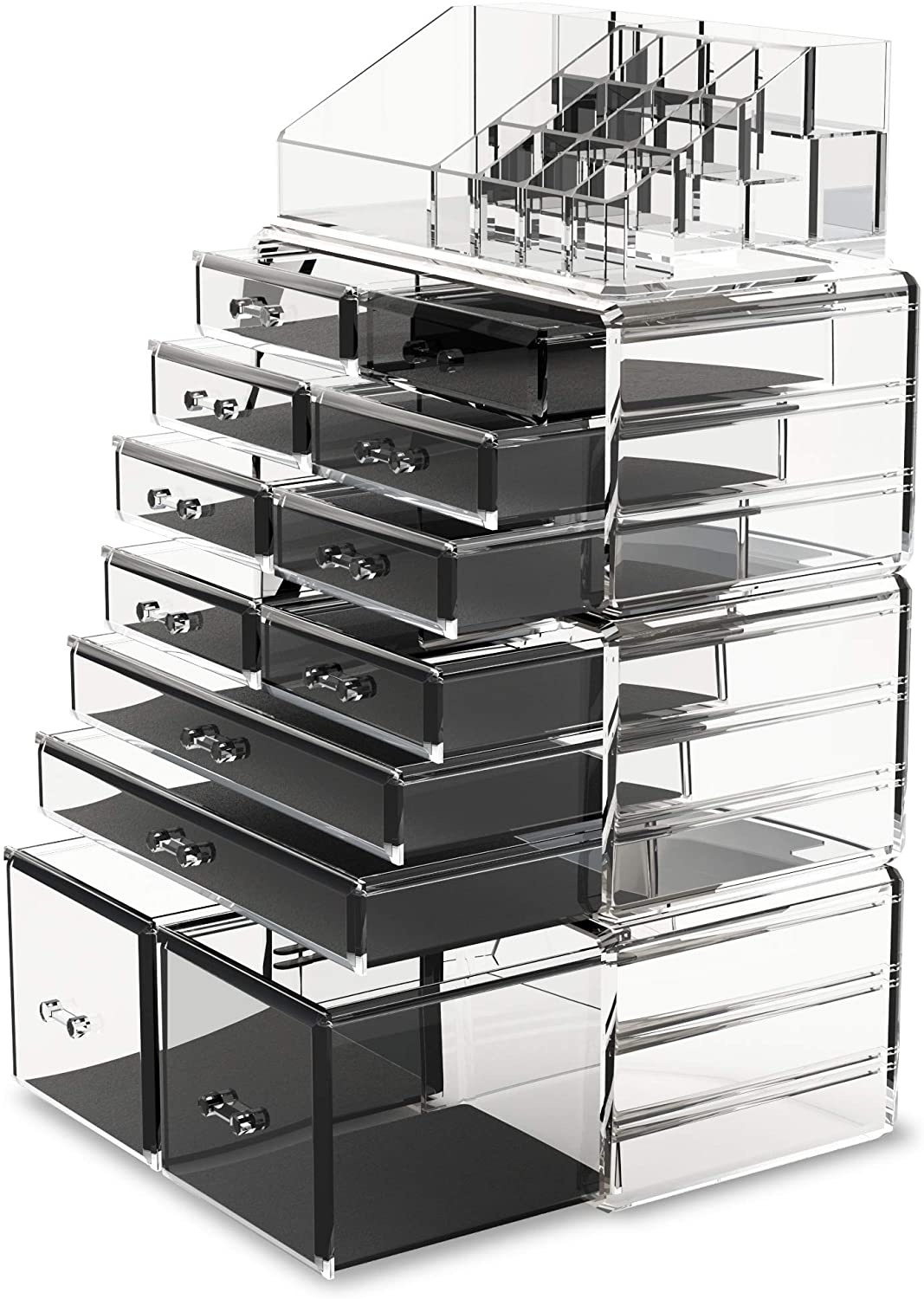 Makeup Cosmetic Organizer Storage with 12 Drawers Display Boxes (Clear) - Glam Warehouse