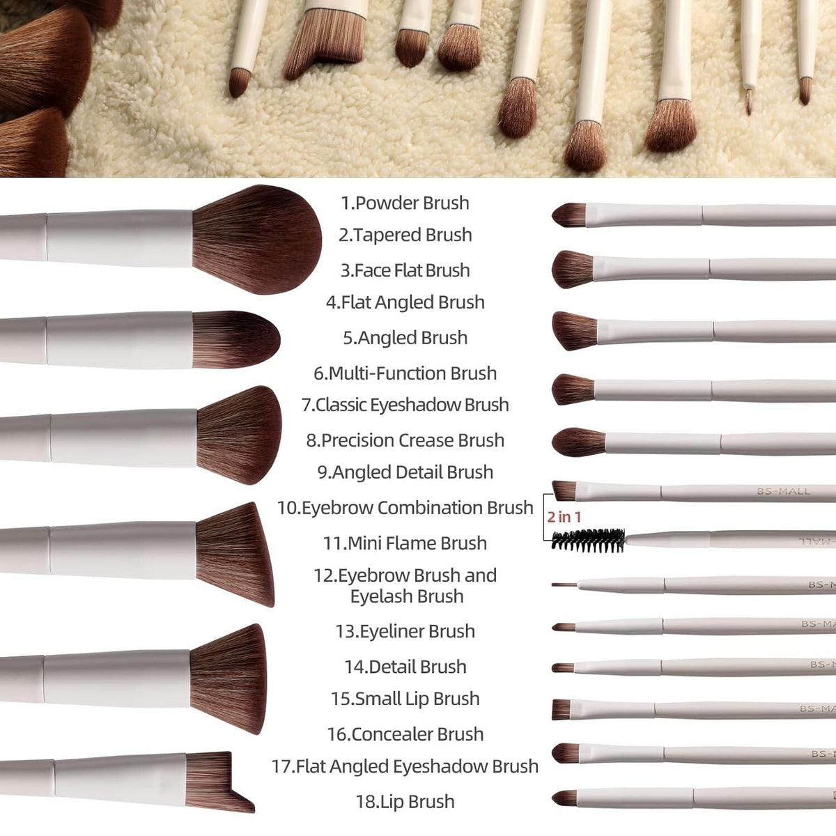 Matte Beige Makeup Brush Set (18-Piece): Professional, Cruelty-Free for Foundation, Blush & Eyeshadow, Ideal for Aussies - Glam Warehouse