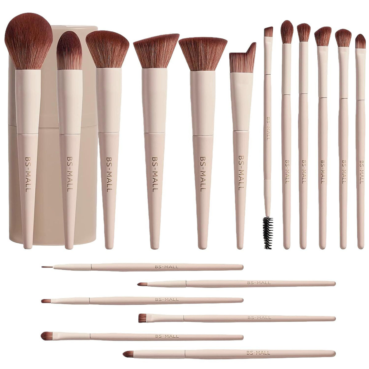 Matte Beige Makeup Brush Set (18-Piece): Professional, Cruelty-Free for Foundation, Blush & Eyeshadow, Ideal for Aussies - Glam Warehouse