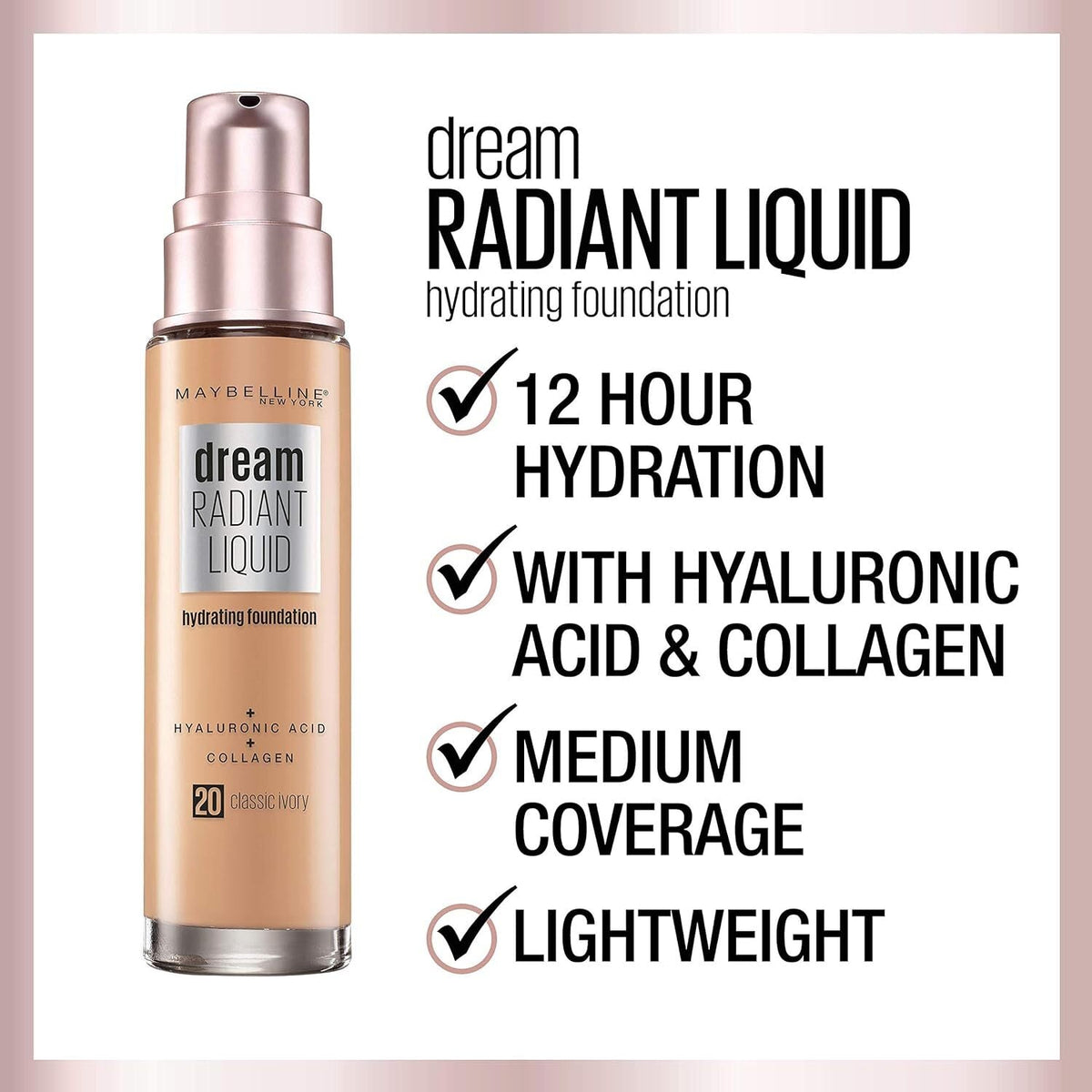 Maybelline Dream Radiant Liquid Hydrating Foundation w Collagen - Caramel 120 - Glam Warehouse