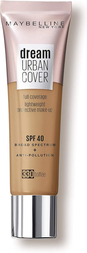Maybelline Dream Urban Full Cover Liquid Foundation Toffee (330) 4.5g 30ml SPF 40 - Glam Warehouse