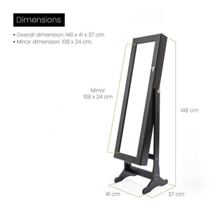 Mirror Jewellery Cabinet Organiser 2 Drawers LOWE 146cm BLACK - Glam Warehouse