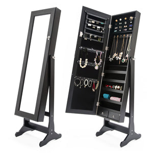 Mirror Jewellery Cabinet Organiser 2 Drawers LOWE 146cm BLACK - Glam Warehouse